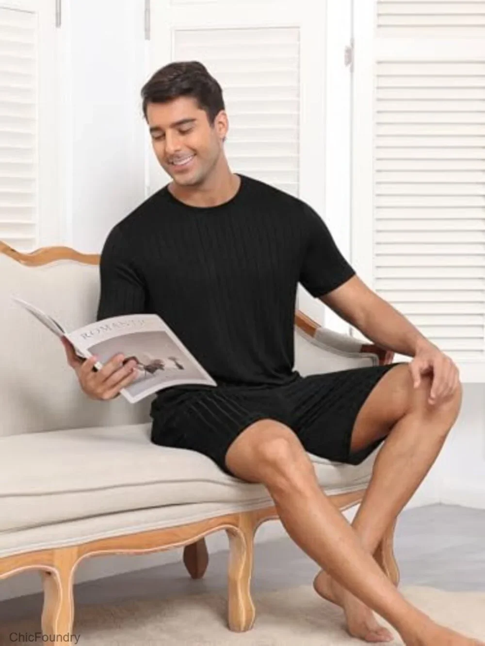 Men's Knit Pajama Set, 2 Piece Crewneck Tee & Shorts, Lightweight Stretch